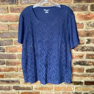 The Tog Shop Blue Lace Front Short Sleeve Blouse Top Women's Size 1X